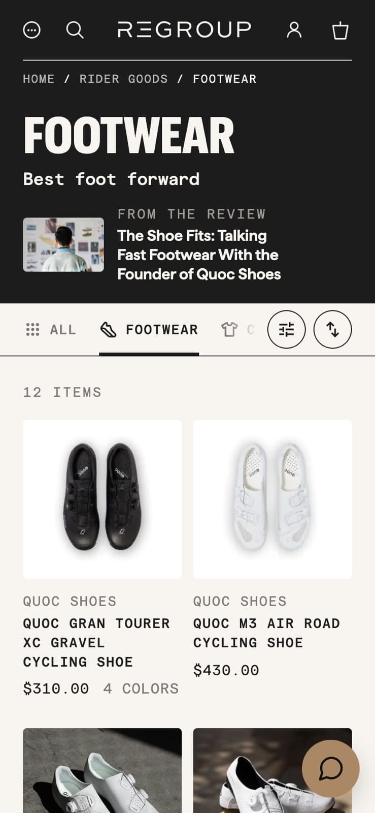 The Footwear category on a phone