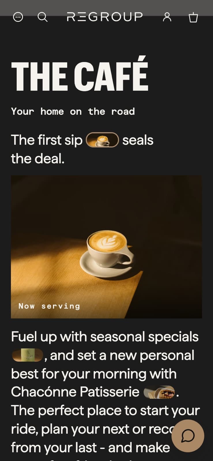 The same café section on a phone, with the photographs set into the words